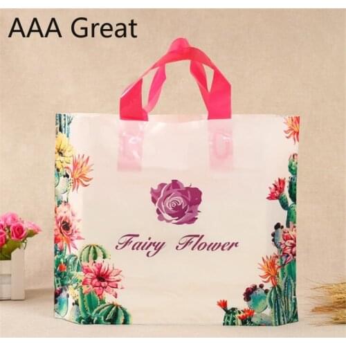 100Pcs/Lot Packaging Bags Plastic Shopping Bags With Handle Small Bag Flowers Storage Supermarket Supplies Christmas Pouches New