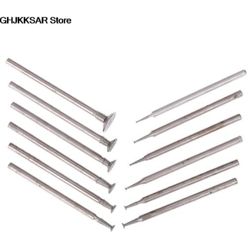 12Pcs/lot 2.3 Shank Diamond Grinding Burr Needle Point Engraving Carving Polishing Glass Jade Stone Drill Bit Rotary Tool Set