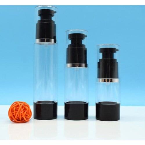 15ml round head clear plastic black airless bottle silver line eye essence serum/lotion/emulsion liquid foundation packing