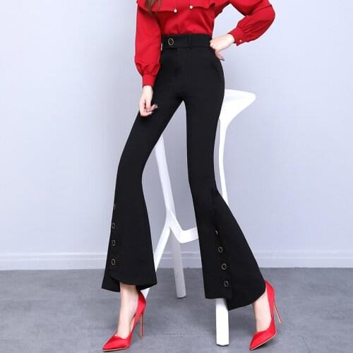 Vintage Flare Pants High Waist Trousers Women Boot Cut Office Lady Slim Soft Trend Female Black Elastic Bell Bottom Multi-size