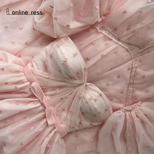 Youthful Pink Prom Dresses 2020 Tulle Sweetheart Puffy Short Sleeve Long Evening Dress A-Line Formal Party Gown vestido de festa