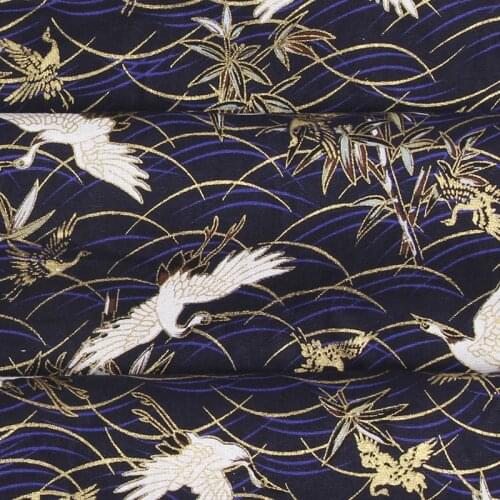 HLQON 100% cotton sateen stretch gold stamp deep blue fabric for DIY sewing women clothing upholstery tissue wedding dress