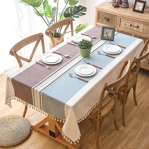 Plaid Decorative Linen Tablecloth With Tassel Waterproof Oilproof Thick Rectangular Wedding Dining Table Cover Tea Cloth