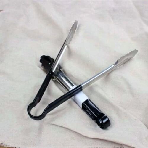 4pc Stainless steel cook tongs plastic antiskid frosted handle 29cm long kitchen serving salad cake buffet tongs tools