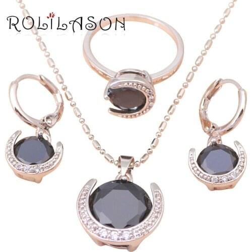 Gorgeous Silver filled Austrian Black onyx Health Nickel & Lead free Earring Necklace Ring size #6 #8.5 Jewelry Set JS276