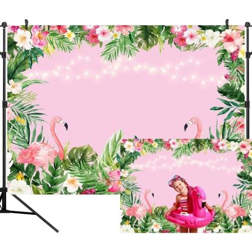 Summer Flamingo Backdrop Birthday Pink Tropical Hawaiian Floral Photography Background for Flamingle Boy Girl Party Palm Banner