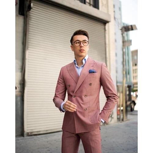 2021 Summer Pink Business Men Blazer 2 Piece Beach Groom Tuxedos For Wedding Formal Prom Suit (Jacket+Pants) Streetwear