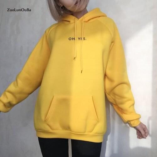 Zuolunouba Autumn Winter Fashion yellow Fleece Harajuku Pullover Female Loose Women Hoodie Sweatshirts casual coat