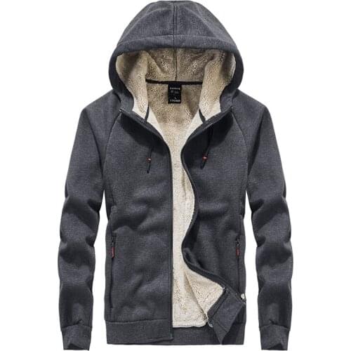 Men Autumn Winter Casual Jacket Thicken Warm Solid Color Fleece Coat Hooded Zipper Up Snow Outwear Plus Size L-4XL Homme Jacket