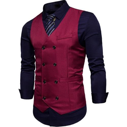 Men Formal Business Slim Fit Double Breasted Vest Waistcoat Party Banquet Evening Blazer Tops For 4 Color Only the Vest