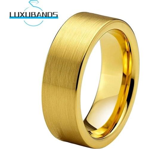 8MM 10MM 12MM Mens Wemen Gold Tungsten Wedding Rings Pipe Cut Engagement Bands Brushed Finished Comfort Fit