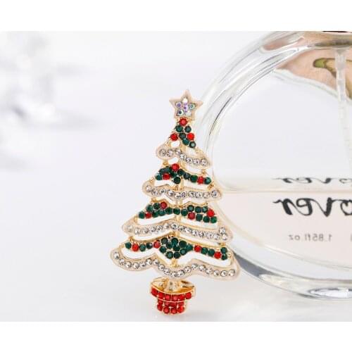 Charming Rhinestone Christmas Trees Brooch for Women Children Cartoon Brooches Pins Jewelry Gift Accessories
