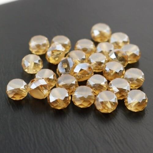 Wholesale 70pcs/lot 10mm Gold Champagne Crystal Faceted Beads Glass Flat Round Spacer Charm Beads For Jewelry Craft DIY Making