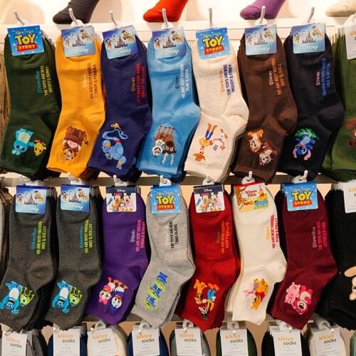 Disney Casual Ladies Socks Cartoon Minnie Mickey Donald Duck Pattern Socks Winnie The Bear In The Tube Cotton Socks