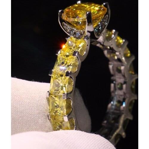 Size 5-10 Stunning Luxury Jewelry 925 Sterling Silver Round Cut Yellow 5A Zirconia Square CZ Cute Women Wedding Band Ring Gift