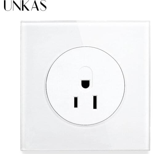 UNKAS Tempered Crystal Glass Panel 13A US Standard Wall Power Socket Grounded With Child Protective Lock White Black Gold Outlet