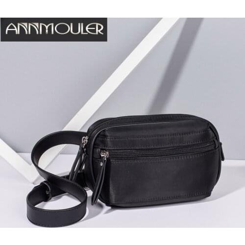 Annmouler Fashion Women Fanny Packs High Quality Nylon Waist Bag Black Zipper Chest Bag for Girl Phone Pouch Adjustable Belt Bag
