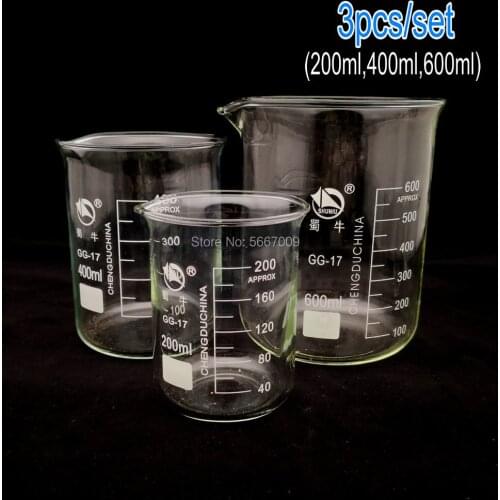 1set (200ml, 400ml, 600ml) Borosilicate Glass Beaker heat-resist Labware Beaker Laboratory Equipment