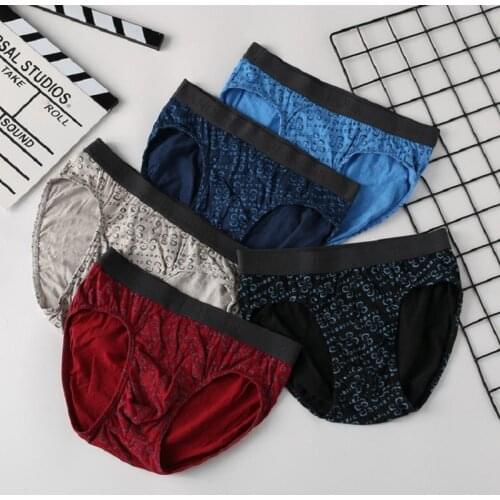 5Pcs/Lot MenS Underwear MenS Briefs Cotton Comfortable Breathable Mid-Waist Loose Large Size Fat Print Briefs For Men