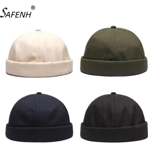 Vintage Skull cap Hats Hip Hop Men Hat Washed Cotton Adjustable Brimless Hat Landlord Breathable Beanie Hat Sailor Cap