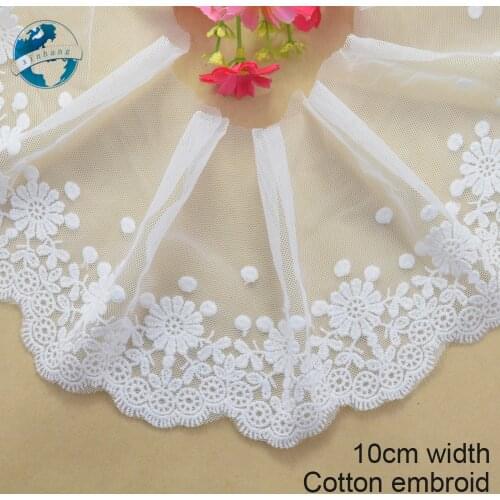 10cm white cotton embroided lace ribbon guipure trim fabric DIY sewing Accessories supplies african french lace applique#1797