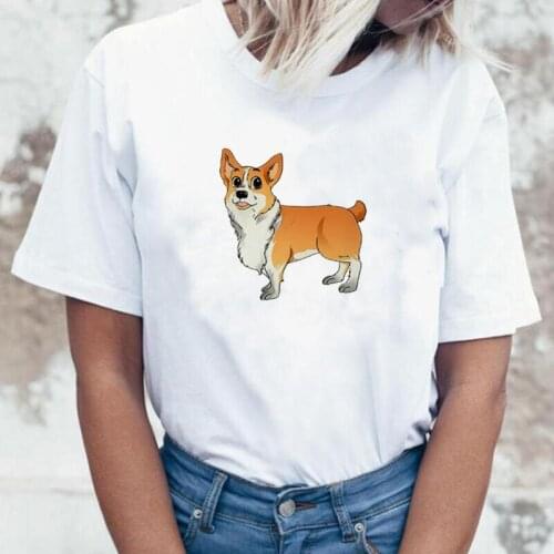 Funny Cute Corgi Graphic Print T Shirt Women Tops Kawaii Cartoon Tshirt Summer Short Sleeve Tee Shirt Femme Loose Camiseta Mujer