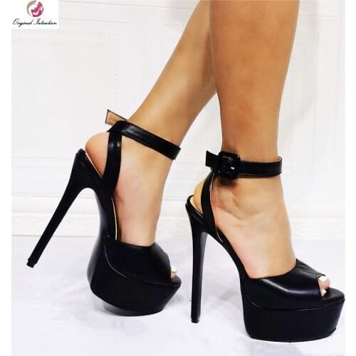 Womens Peep Toe Platform Sandals Ladies Ankle Buckle Cover Heel Thin High Heels Pumps Sexy Black Stiletto Party Casual Shoes