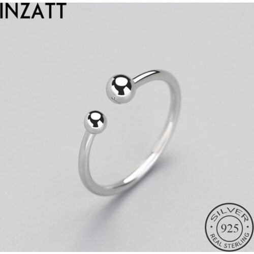 INZATT Trendy Minimalist Beads Adjustable Ring Real 925 Sterling Silver Fine Jewelry For Women Party Accessories Bijoux Gift