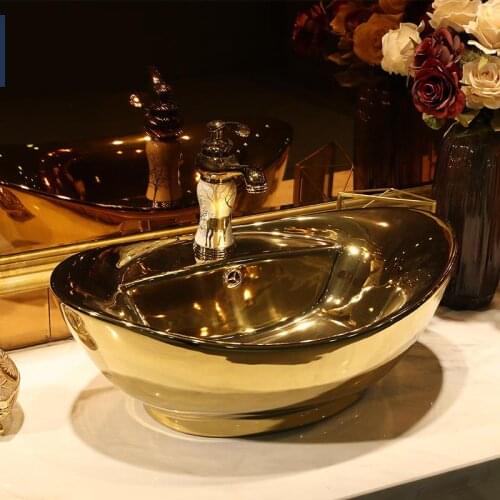 Golden /Silver Basin Ceramic Art Basin Sinks flower Europe Vintage Style Counter Top oval ceramic Wash Basin Bathroom sink