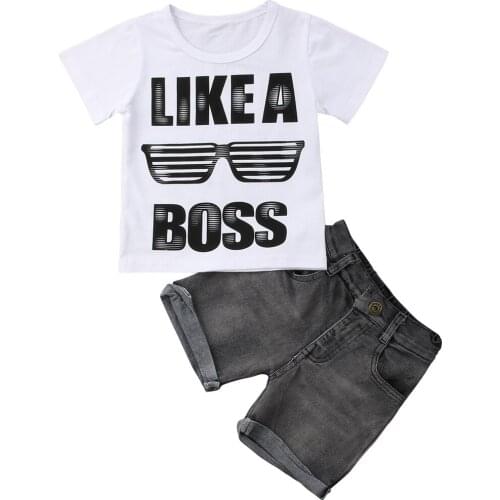 Kid Boys Clothing Casual Toddler Kids Boys Girls Tops Glasses T-shirt +Denim Pants 2Pcs Outfits Set Clothes