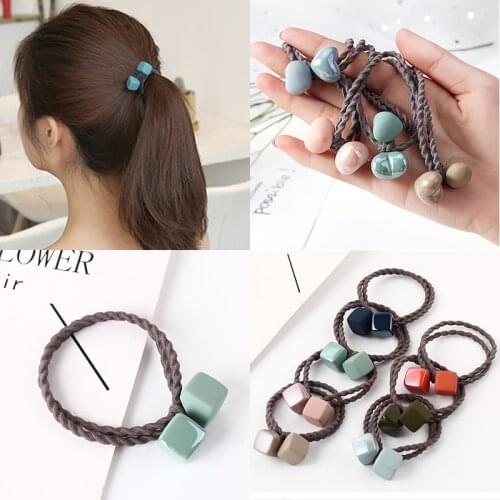 2pcs/set High Elastic Rope Adult Elastic Hair Bands Hair Accessories For Womens Frosted Acrylic Love Geometry Rubber Scrunch