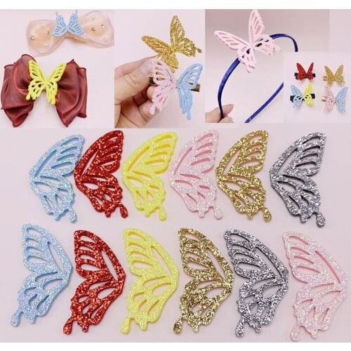 20Pcs Gold Dust Glitter Butterfly Appliques Ornaments DIY Crafts Scrapbook Hair Accessories Garment Sewing Scene Decor Materials