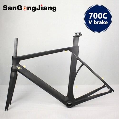 2020 V brake New Super Light Carbon Road Frame 700C Road Bike Frame matte with BB PF30/Seat tube clamp/Bicycle Headset/Tail hook
