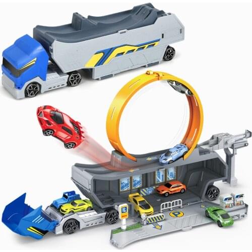 2021 Truck Deformation Storage Parking Lot Roundabout Track Toy Miniature Pull Back Car Model Toys For Children Gift HC0250-2