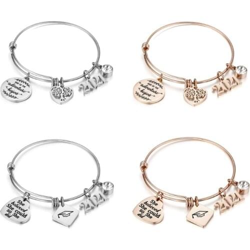 2021 Graduation Gifts Stainless Steel Inspirational Charm Bracelet Adjust Bangle T21F