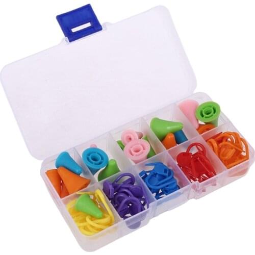 60pcs Knitting Crochet Locking Stitch Markers + 20pcs Needles Point Protectors 87HA