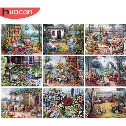 HUACAN 5d Diamond Painting Garden DIY Mosaic House Full Square Diamond Embroidery Landscape Handicraft Home Decor