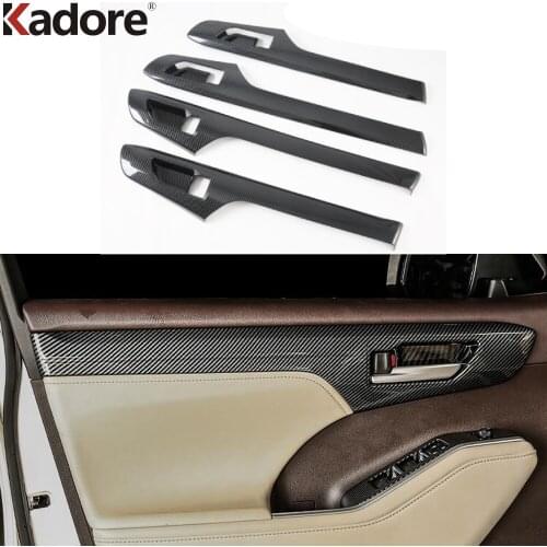 For Toyota Highlander Hybrid 2021 2022 Carbon Fiber Style Inside Door Handle Cover Trims Car Interior Accessories 4pcs LHD