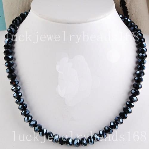 Free Shipping Women Fashion Jewelry Black Crystal Faceted Beads Necklace 16.5" FG0819