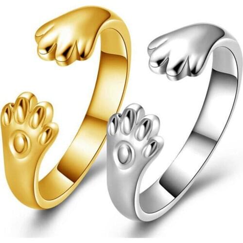 Quick sell through foreign trade explosion new fashion cute cat claw open ring 18 gold silver cat ring # 133