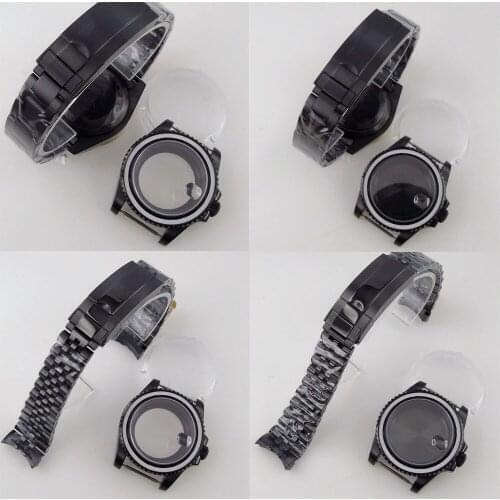 40mm Fully Black Plated Watch Case Fit For NH35/Miyota 8215/ETA 2836/DG 2813 Sapphire Glass Jubilee/Oyster Bracelet