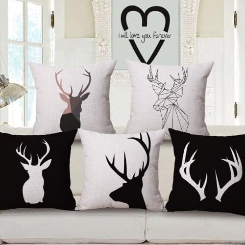 Decorative Pillow Case Cover Black And White(beige) Animals Deer Elephant Cushion Cover For Sofa Home Capa De Almofadas 45x45cm