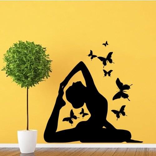 Home Decoration Yoga Posture Wall Art Decals Removable Butterflies Vinyl Stickers Nursery Gym Sport Yoga Center Adesivo NY-329