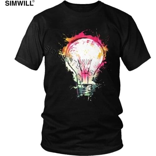 Handsome Splash Idea T Shirt Mens Summer Pure Cotton T-Shirts Brand Short Sleeved Color Painted Bulb Tee Streetwear Tops Gift