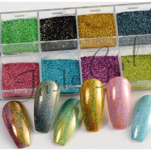 12 Color/Case Holographic Mirror Nail Powder Mixed Nail Art Glitter Dust Gel Polish Dazzling Nail Decor Pigment