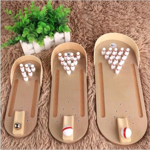 Classic Wooden Desktop Bowling Game Set Wooden Bowling Alley Ten Metal Pin Ball Desk for children adult Party Home Game