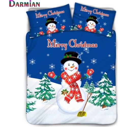 DARMIAN Home Textiles Bedding Set Cartoon Snowman Printed Children Room Queen King Quilt Cover and Pillowcase Three-piece Set