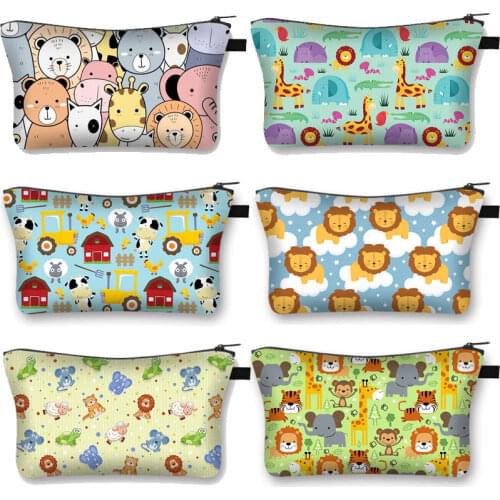Lovely Cartoon Animal Lion Koala Giraffe Print Cosmetic Bag Likable Cartoon Makeup Bags Teenager Women Toiletry Kits Pouch Bag
