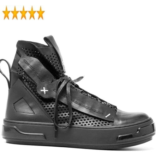 Fashion Men Breathable Street Hollow Out Casual High Top Thick Platform Trainer Sneakers Genuine Leather Shoes Male