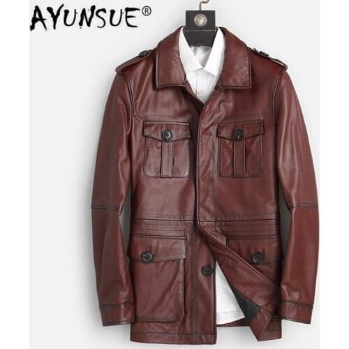 AYUNSUE Genuine Leather Jacket Men Spring Autumn 100% Cow Leather Coat Casual Windbreaker Veste Cuir Homme 91L8813 KJ4287